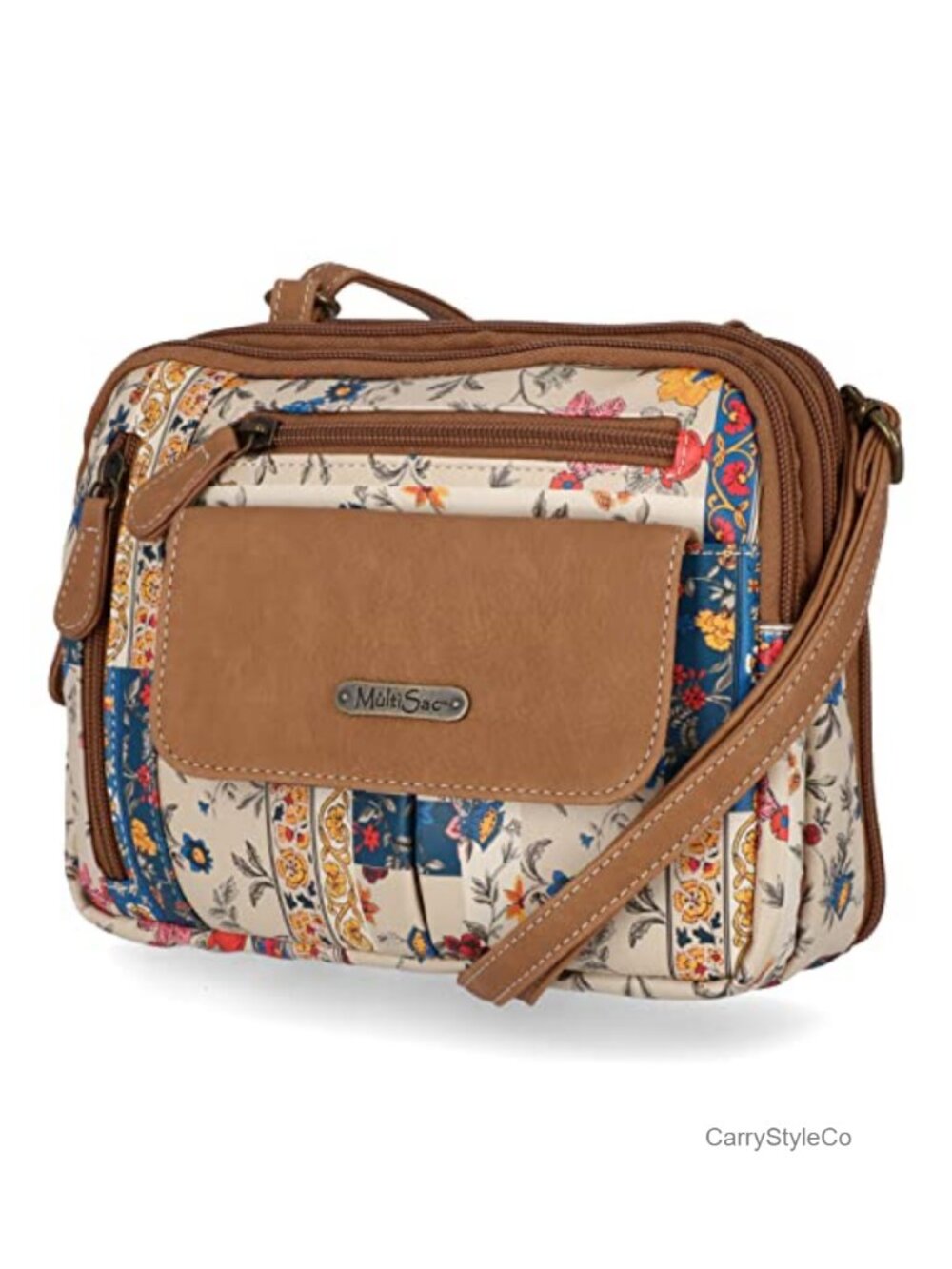 Vegan Leather Crossbody Bag Triple Zip Travel Purse Organizer - Picture 3 of 6
